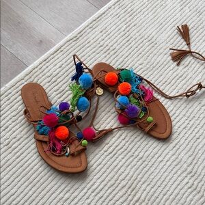 Colorful Pom Pom Sandals